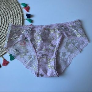 Victoria's Secret Lace Wrap Hiphugger Panty Lavender Shimmer Small NEW